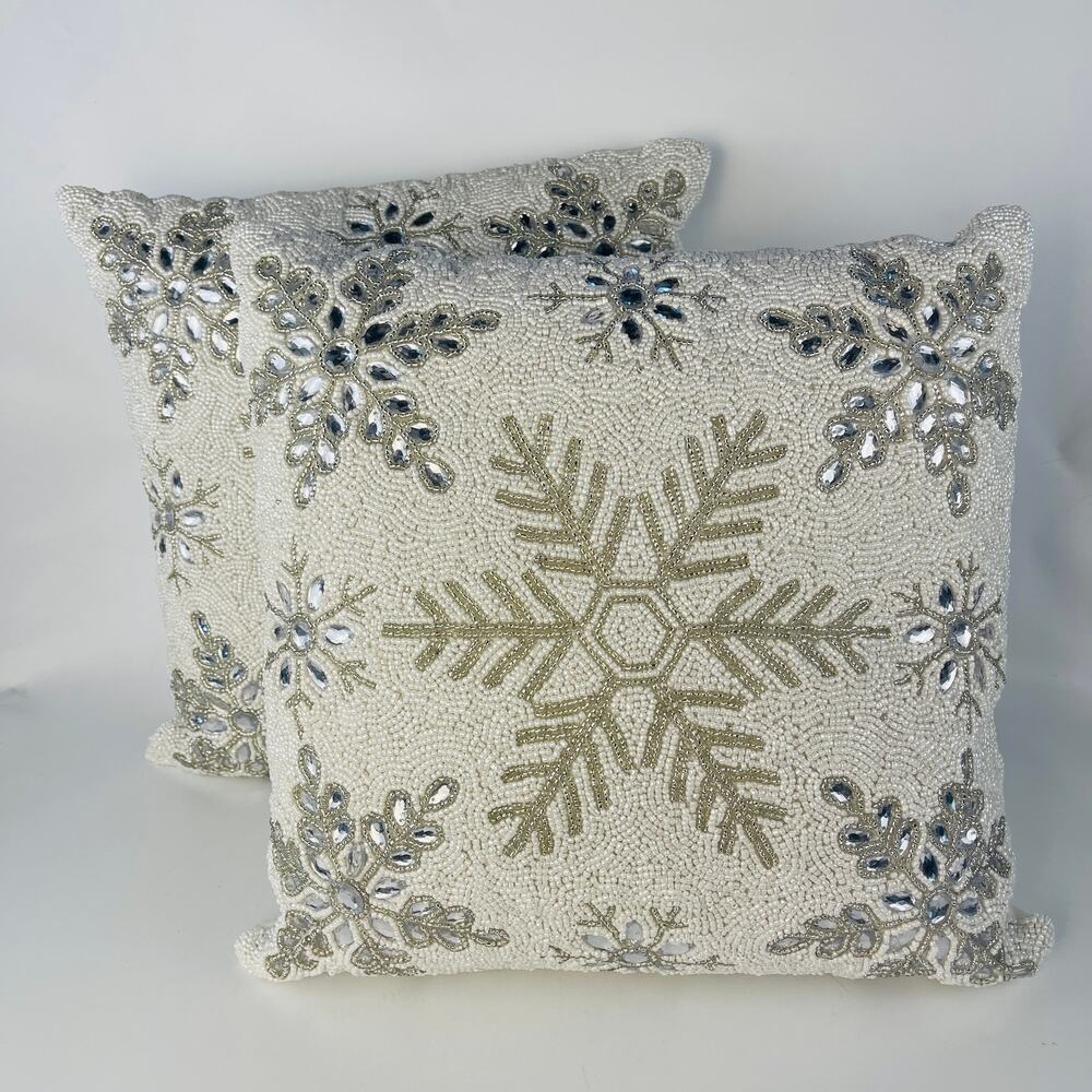 34th & Pine Snowflake Decorative Beaded Pillows 15”